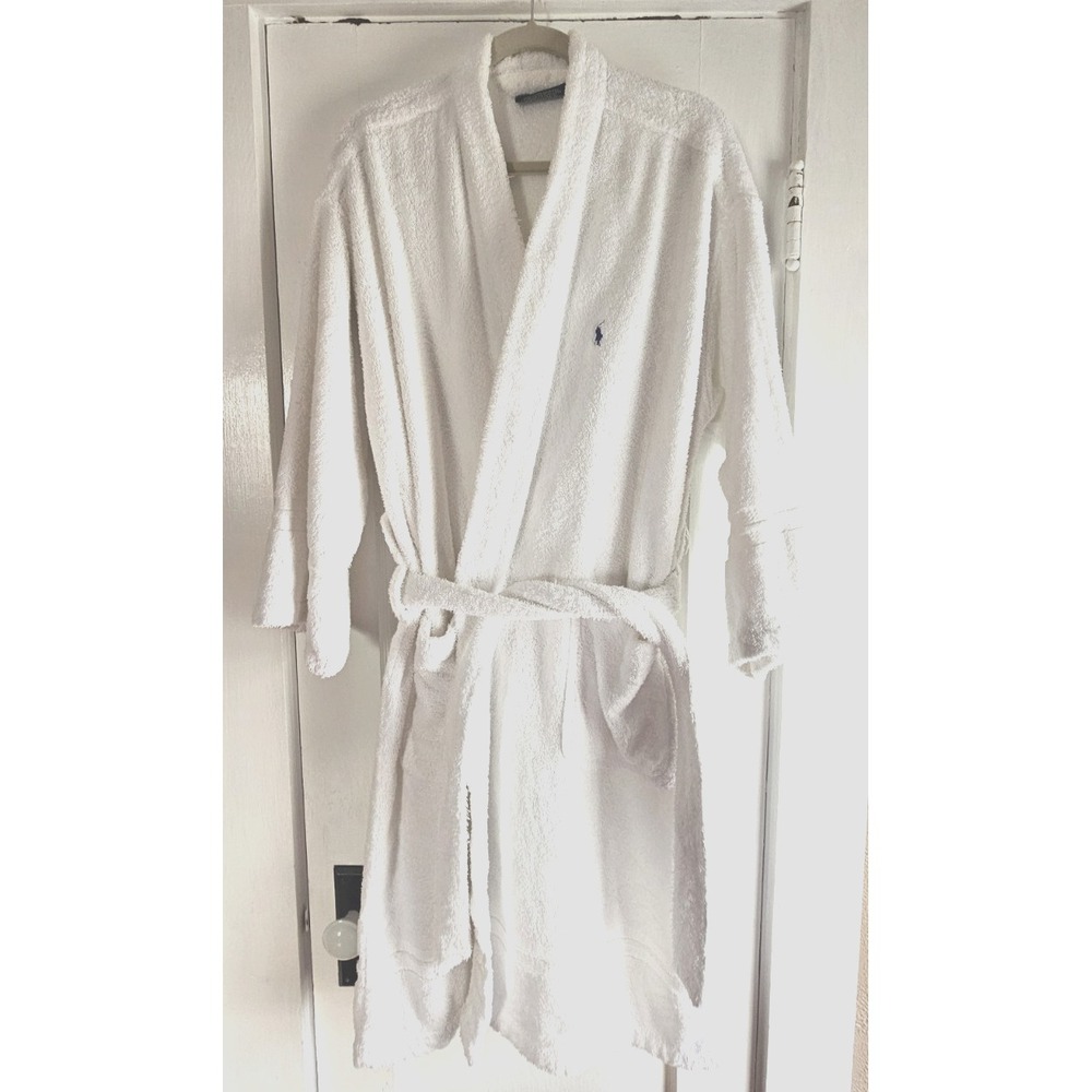 Vtg Ralph Lauren Terrycloth beach towel cotton robe one size white Brazil made